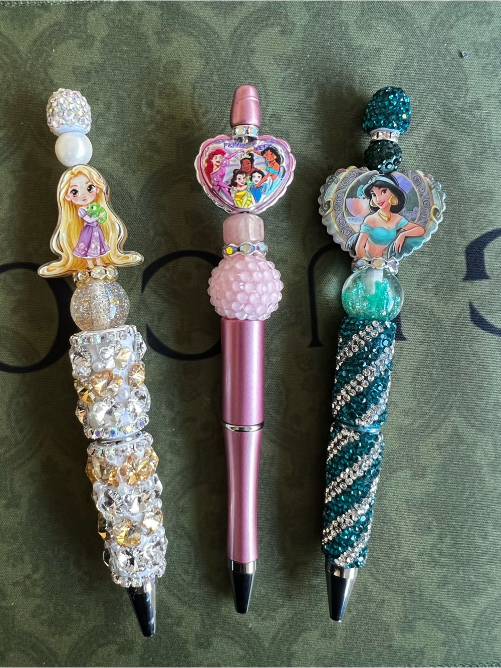 3x pens Princess Decorative Pen - Pink turquoise bling novelty gift